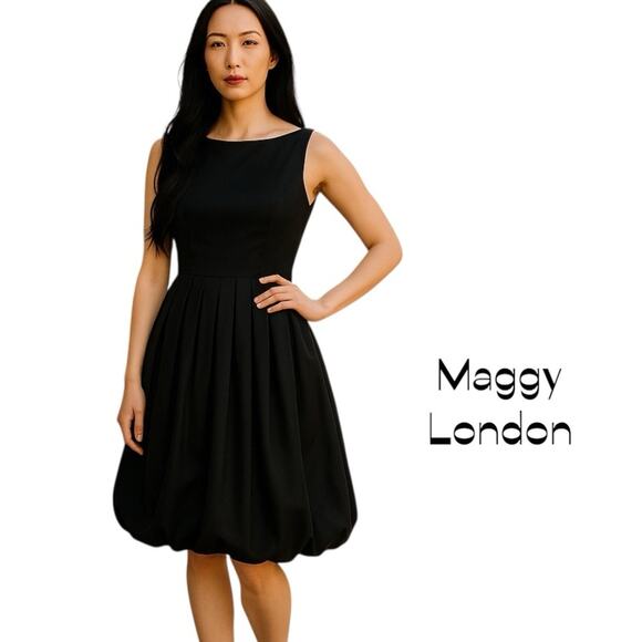 Maggy London Black Satin Glam Feminine Event Balloon Skirt Dress NWOT Size 4 - Picture 1 of 12